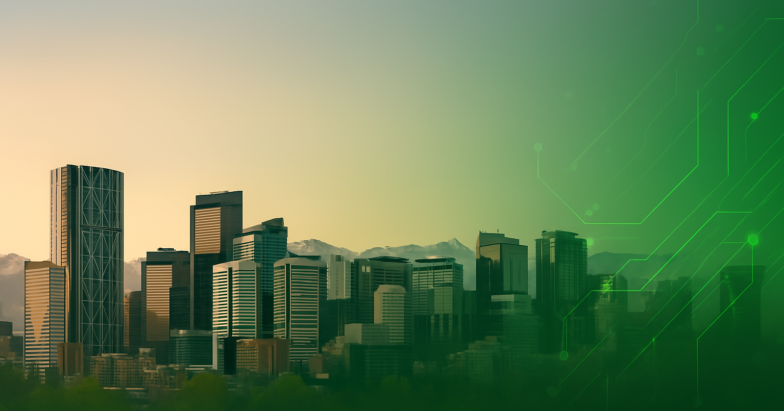 Calgary Skyline with Digital Overlay