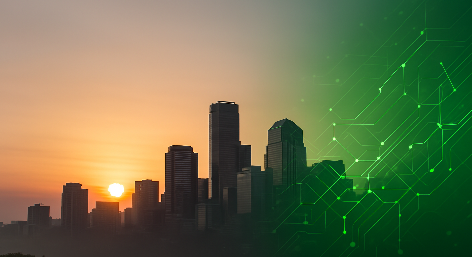 Calgary skyline with digital overlay